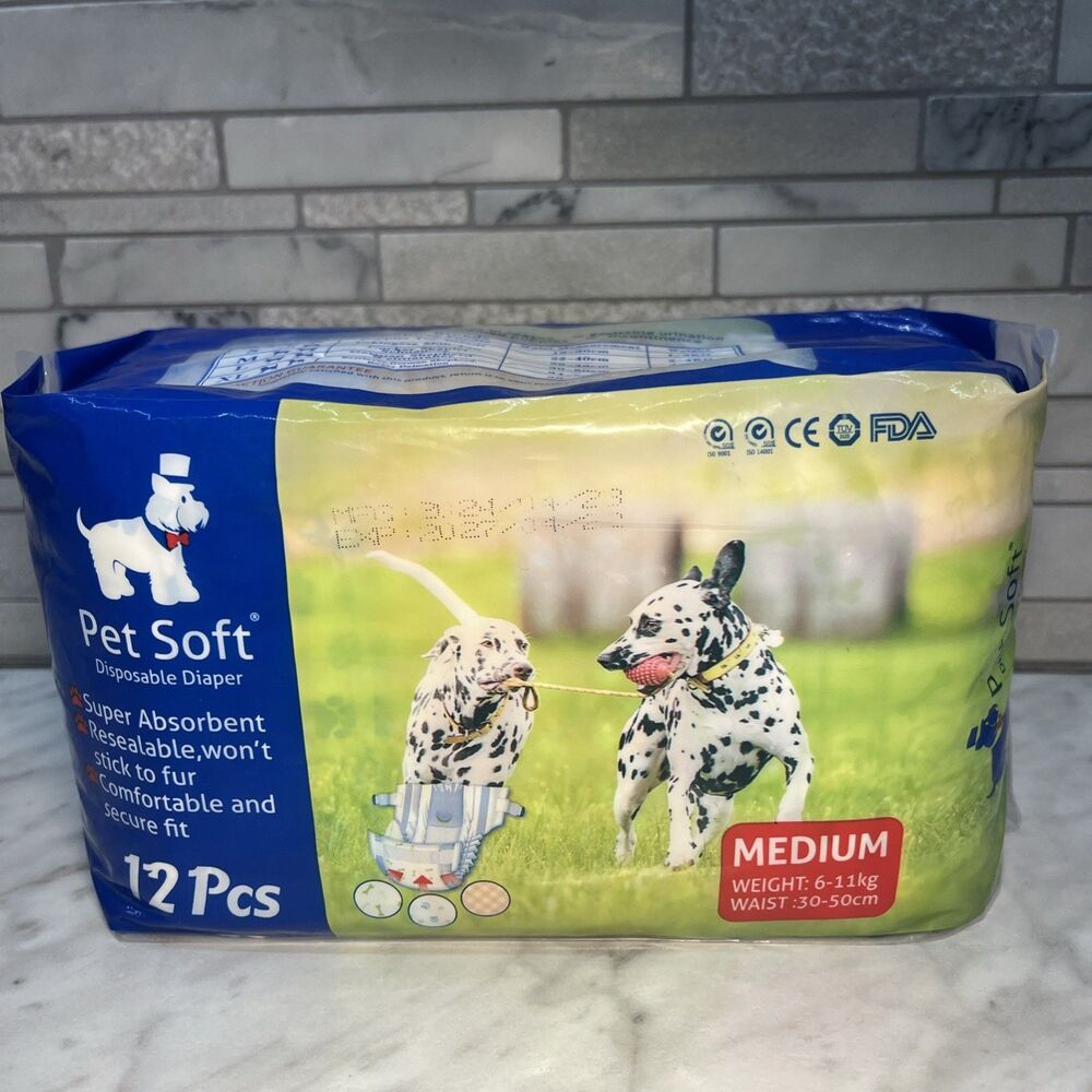Pet Soft Dog Disposable Diapers 12 PK SZ Medium female in heat or untrained pups